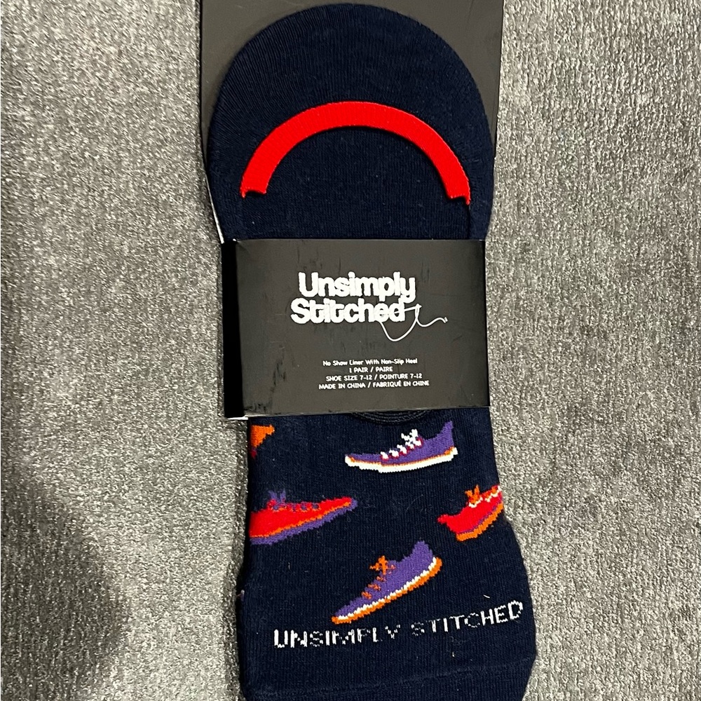 Men's Navy no show Socks with Colorful Sneaker Design (unsimply stitched)